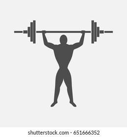 Weightlifter with a barbell. Vector simple illustration. Monochrome illustration.