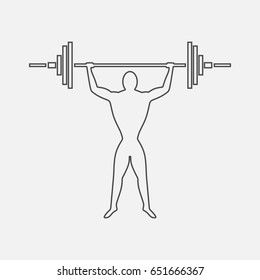 Weightlifter with a barbell. Vector simple illustration. Contour illustration.