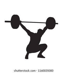 Weightlifter with big barbell, isolated vector silhouette. Weightlifting svg