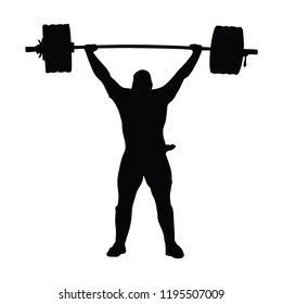 Weightlifter black vector silhouette isolated on white background. 100 kg up.