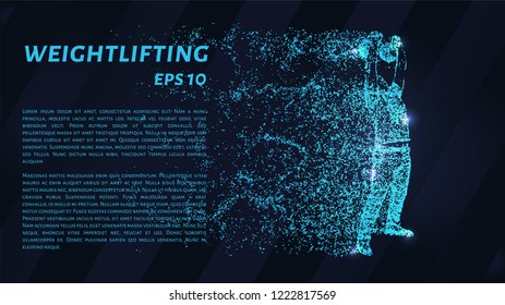 Weightlifter of the blue points of light. The athlete lifts the weight.