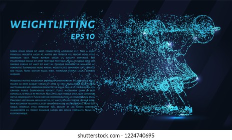 Weightlifter of the blue points of light. The athlete lifts the weight