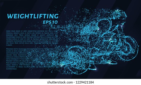 Weightlifter of the blue points of light. The athlete lifts the weight