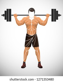 weightlifter, bodybuilder, athlete dark-skinned vector, stylized, geometric barbell