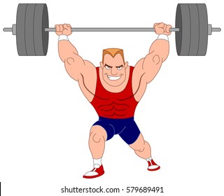 Weightlifter. Bodybuilder lifting barbell.