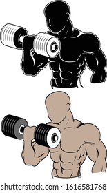 Weightlifter Bodybuilder Strongman Lifting Weights Dumbbell Curls Fitness Vector Isolated