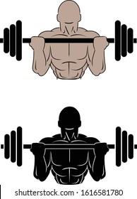 Weightlifter Bodybuilder Strongman Lifting Weights Barbell Curls Fitness Vector Isolated