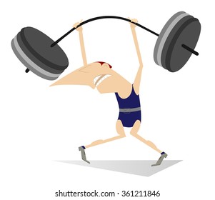 Weightlifter. Cartoon man is trying to lift a heavy weight
