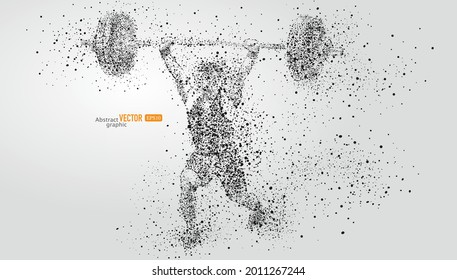 The Weightlifter is composed of particles on gray background. Abstract vector sports material.