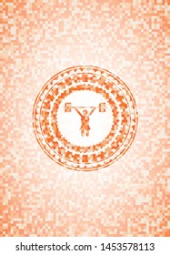 weightlifter girl icon inside abstract orange mosaic emblem