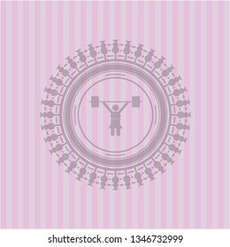 weightlifter girl icon inside badge with pink background