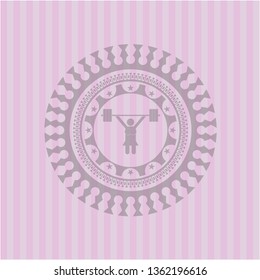 weightlifter girl icon inside badge with pink background