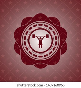 weightlifter girl icon inside badge with red background