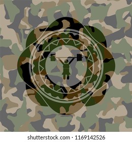 weightlifter girl icon inside camo emblem