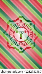 weightlifter girl icon inside christmas style emblem.