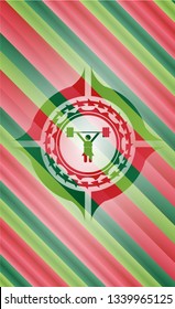 weightlifter girl icon inside christmas style badge..