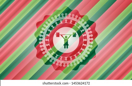 weightlifter girl icon inside christmas emblem.