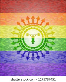 weightlifter girl icon inside lgbt colors emblem 