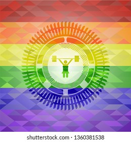 weightlifter girl icon inside lgbt colors emblem 