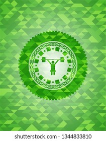 weightlifter girl icon inside realistic green mosaic emblem