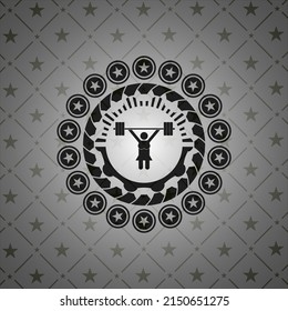 weightlifter girl icon inside realistic black emblem. 