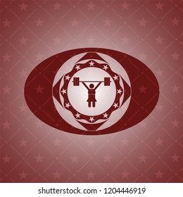 weightlifter girl icon inside red emblem. Vintage.