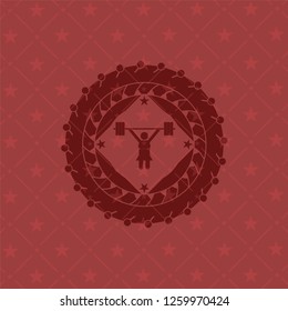 weightlifter girl icon inside red emblem. Vintage.