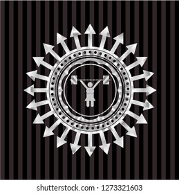 weightlifter girl icon inside silvery emblem