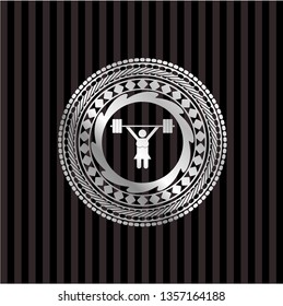 weightlifter girl icon inside silvery badge