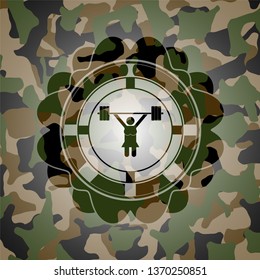 weightlifter girl icon on camo pattern