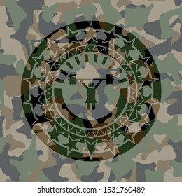 weightlifter girl icon on camo pattern