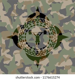 weightlifter girl icon on camouflage pattern