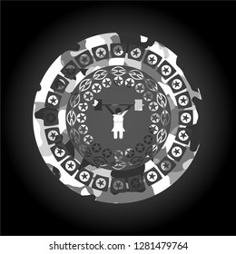 weightlifter girl icon on grey camouflaged pattern