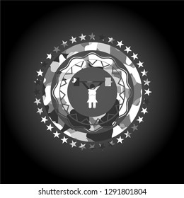 weightlifter girl icon on grey camo texture