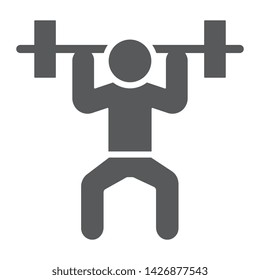 Weightlifter glyph icon, sport and bodybuilding, weightlifting sign, vector graphics, a solid pattern on a white background, eps 10.