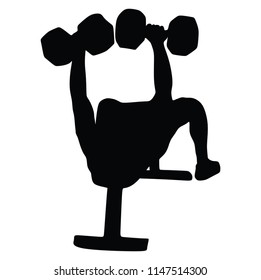 Weightlifter in gym vector illustration isolated on white background. Working out. Sports guy doing exercise on the simulator.sports man. Bodybuilder in training. Health and fitness. Weightlifting.
