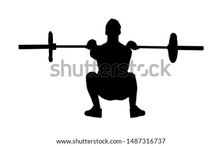 Weightlifter in gym vector silhouette isolated on white. Working out weightlifting. Sports guy doing exercise with barbell. Sports man body builder in training. Health and fitness. Personal trainer.