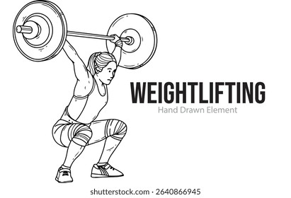 Weightlifter hand drawn vector. Black ink, line art, simple, sport, fitness, health