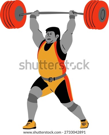 A weightlifter is holding the barbell overhead. Vector illustration.