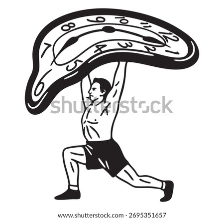 Weightlifter holding pizza, hand drawn illustration