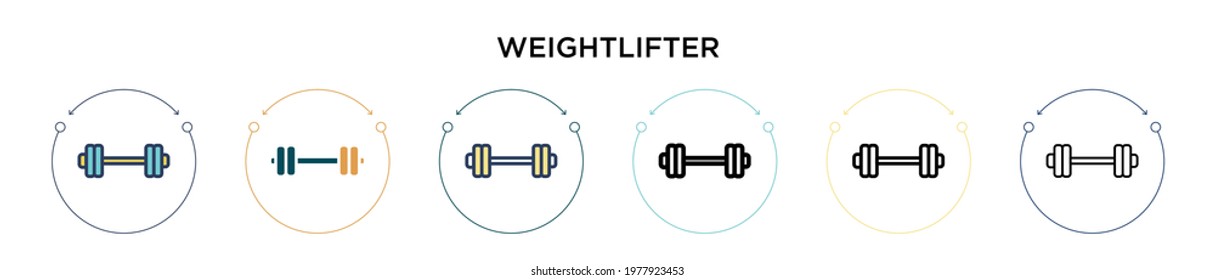 Weightlifter icon in filled, thin line, outline and stroke style. Vector illustration of two colored and black weightlifter vector icons designs can be used for mobile, ui, web