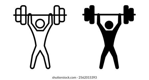 Weightlifter icon. Gym athlete sign. Bodybuilder symbol. Strength pictogram. Sport exercising with barbell illustration.