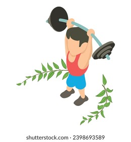 Weightlifter icon isometric vector. Male weightlifter lifting barbell over head. Competition, sport concept