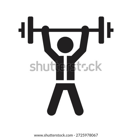 Weightlifter icon lifting barbell overhead for strong muscle training gym power and bodybuilding fitness workout sport physical exercise