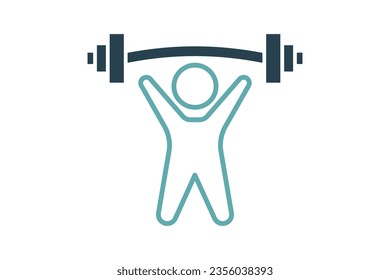 Weightlifter icon. Man lifting barbell. icon related to fitness, healthy living. Duo tone icon style design. Simple vector design editable