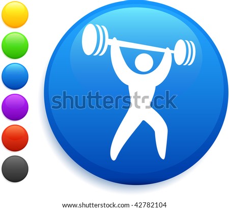 weightlifter icon on round internet button original vector illustration 6 color versions included