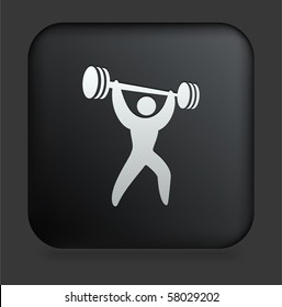 Weightlifter Icon On Square Black Internet Button Original Illustration