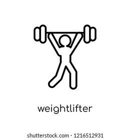 Weightlifter icon. Trendy modern flat linear vector Weightlifter icon on white background from thin line sport collection, editable outline stroke vector illustration