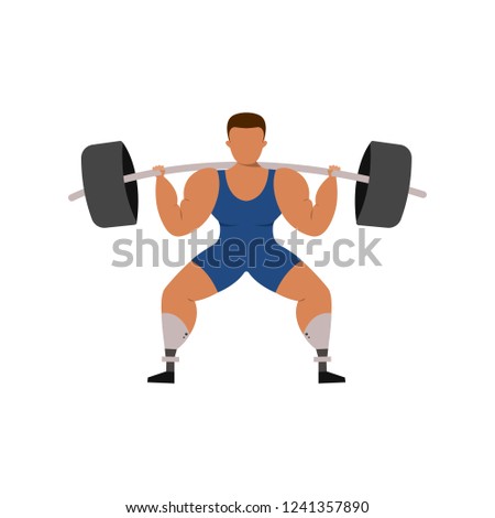 Weightlifter with legs bio prosthesis on a white background. Paralympic Sport Concept.