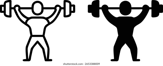 Levantador de peso ícone Barbell em contorno e estilo de vetor sólido para Fitness e conceito Gym